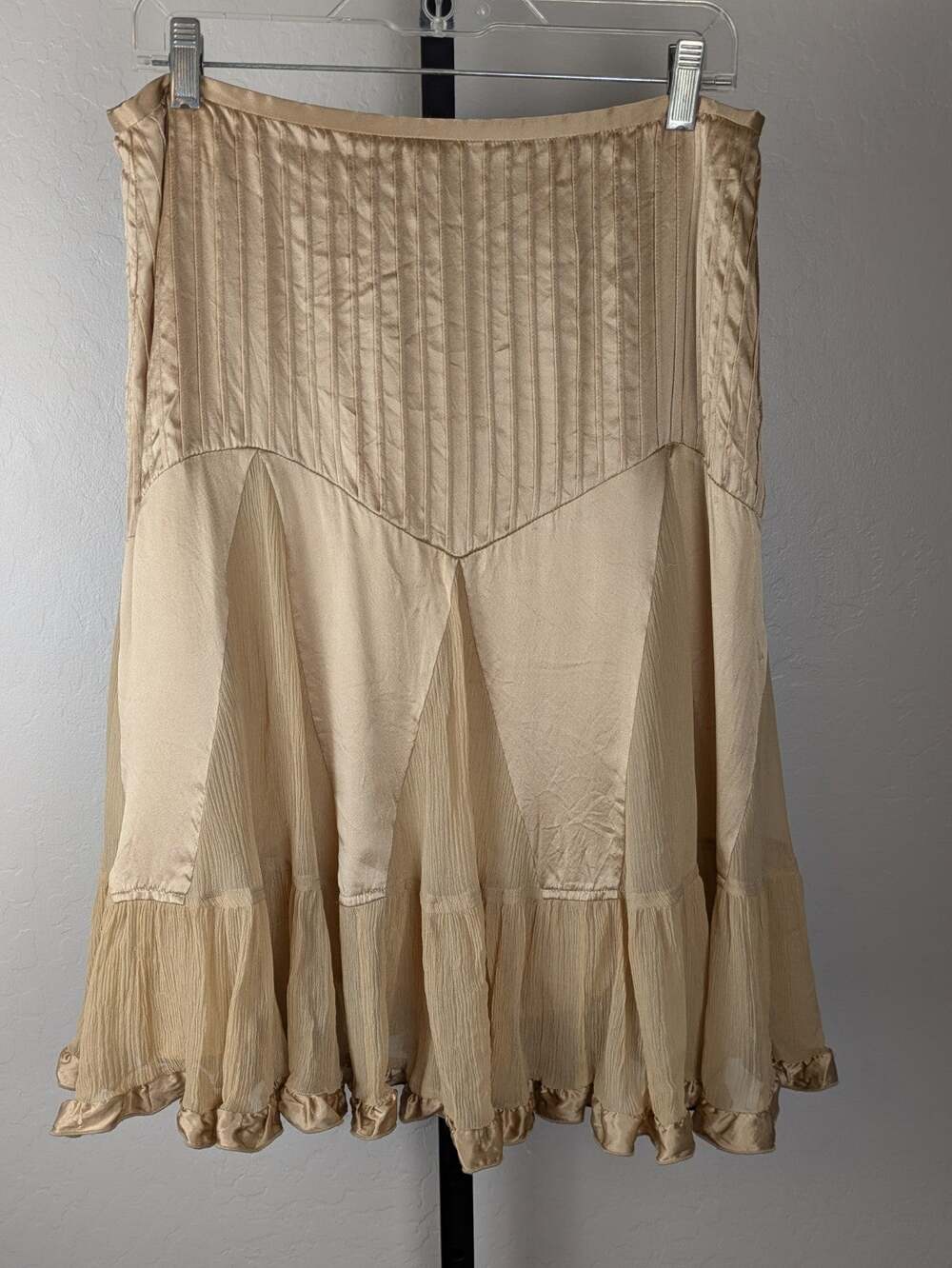 Banana Republic size 8 Tan Silk Skirt Godet Yoke Ruffle 90s Y2K Whimsigoth